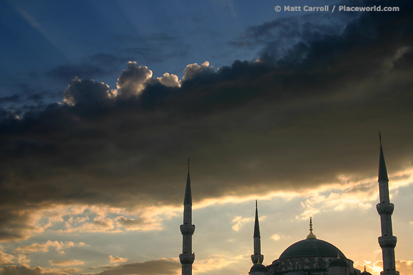 dramatic sky above mosque