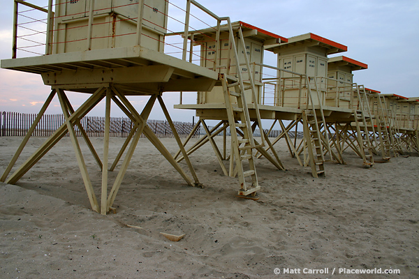lifeguard tower stored on beach for winter