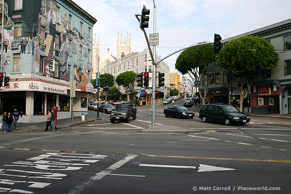 three-way street intersection in San Francisco