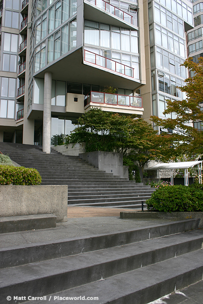 Stairs and building with balconies