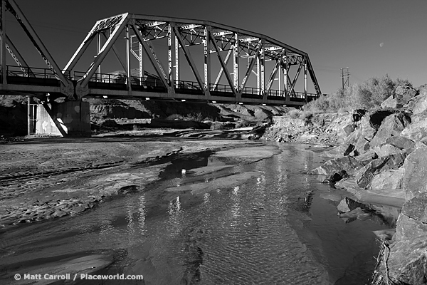 black and white railroad bridge