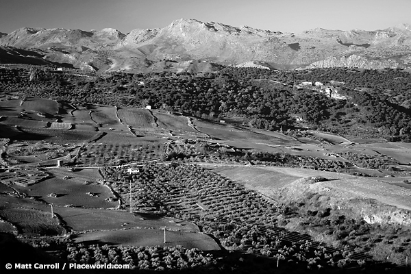 black and white countryside around Ronda